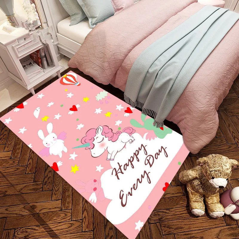 

Cartoon Child Pink Unicorn 3D Printing Carpets For Living Room Bedroom Area Rugs Soft Flannel Antiskid Kids Room Crawl Floor Mat