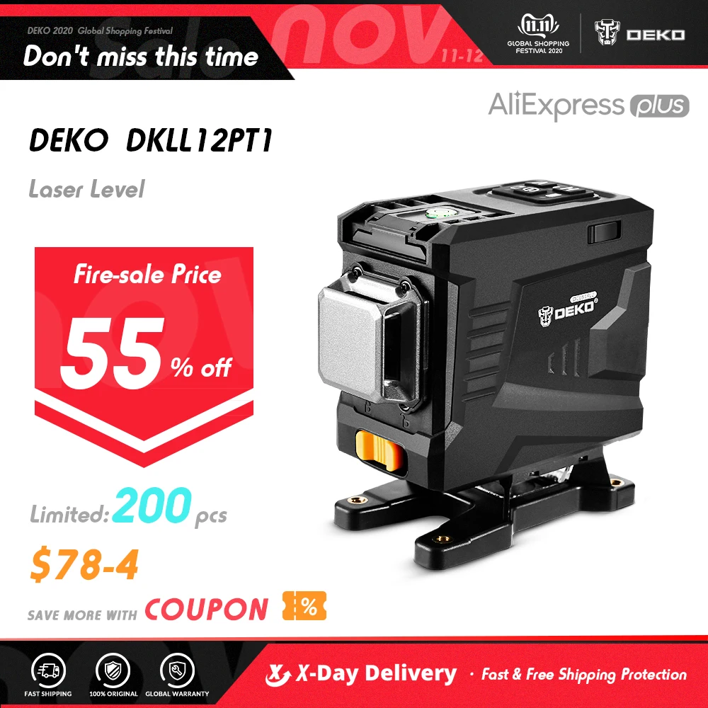 DEKO DC0519L2 12 Lines 3D Green light Horizontal&Vertical Lines Laser Level with Remote Control,High-Precision, Self-Leveling
DEKO DC0519L2 12 Lines 3D Green light Horizontal&Vertical Lines Laser Level with Remote Control,High-Precision, Self-Leveling