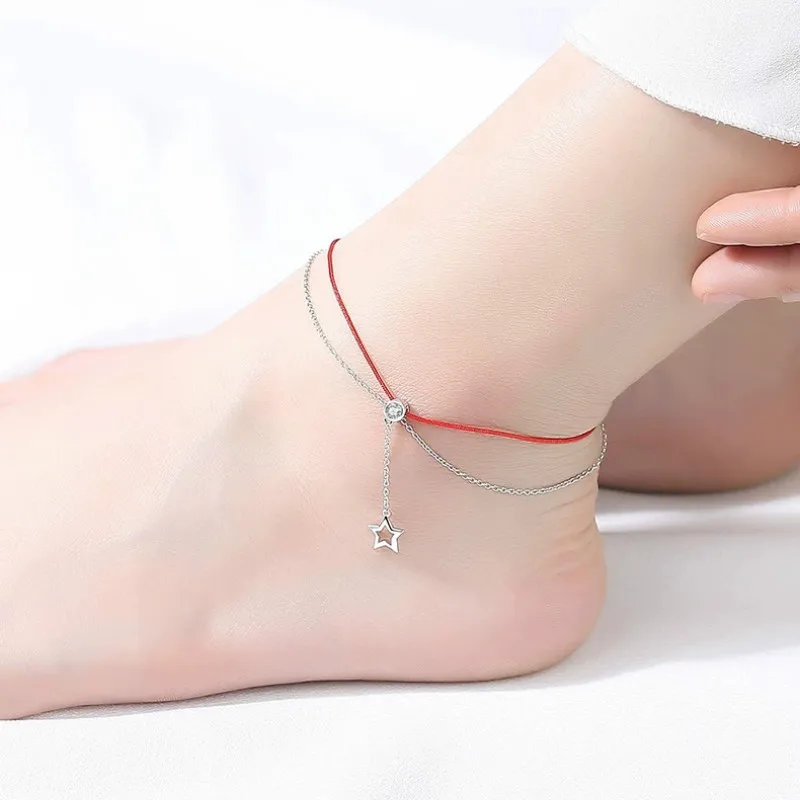 Whole 100% Real 925 Sterling Silver Exquisiteness Anklets with Zircon & Star Red Rope Surround Ankle Summer Fashion Accessories
Whole 100% Real 925 Sterling Silver Exquisiteness Anklets with Zircon & Star Red Rope Surround Ankle Summer Fashion Accessories