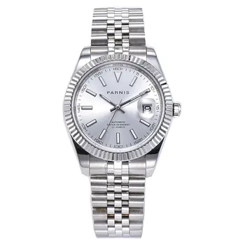 Sapphire glass Parnis 39mm silver dial luminous marks date magnifier waterproof automatic movement men's watch
Sapphire glass Parnis 39mm silver dial luminous marks date magnifier waterproof automatic movement men's watch