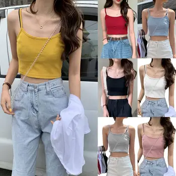 Women Summer Sexy Navel Slim Camis Vest Korean Simple Solid Color Spaghetti Strap Crop Top Basic Layer Casual Sleeveless Club St 
Women Summer Sexy Navel Slim Camis Vest Korean Simple Solid Color Spaghetti Strap Crop Top Basic Layer Casual Sleeveless Club St