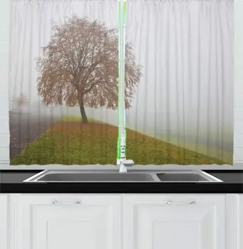 Pale Grey Cinnamon Green Misty Kitchen Curtains Isolated Autumn Tree Greenish Field Foggy Cloudy Weather Window Drapes
Pale Grey Cinnamon Green Misty Kitchen Curtains Isolated Autumn Tree Greenish Field Foggy Cloudy Weather Window Drapes
