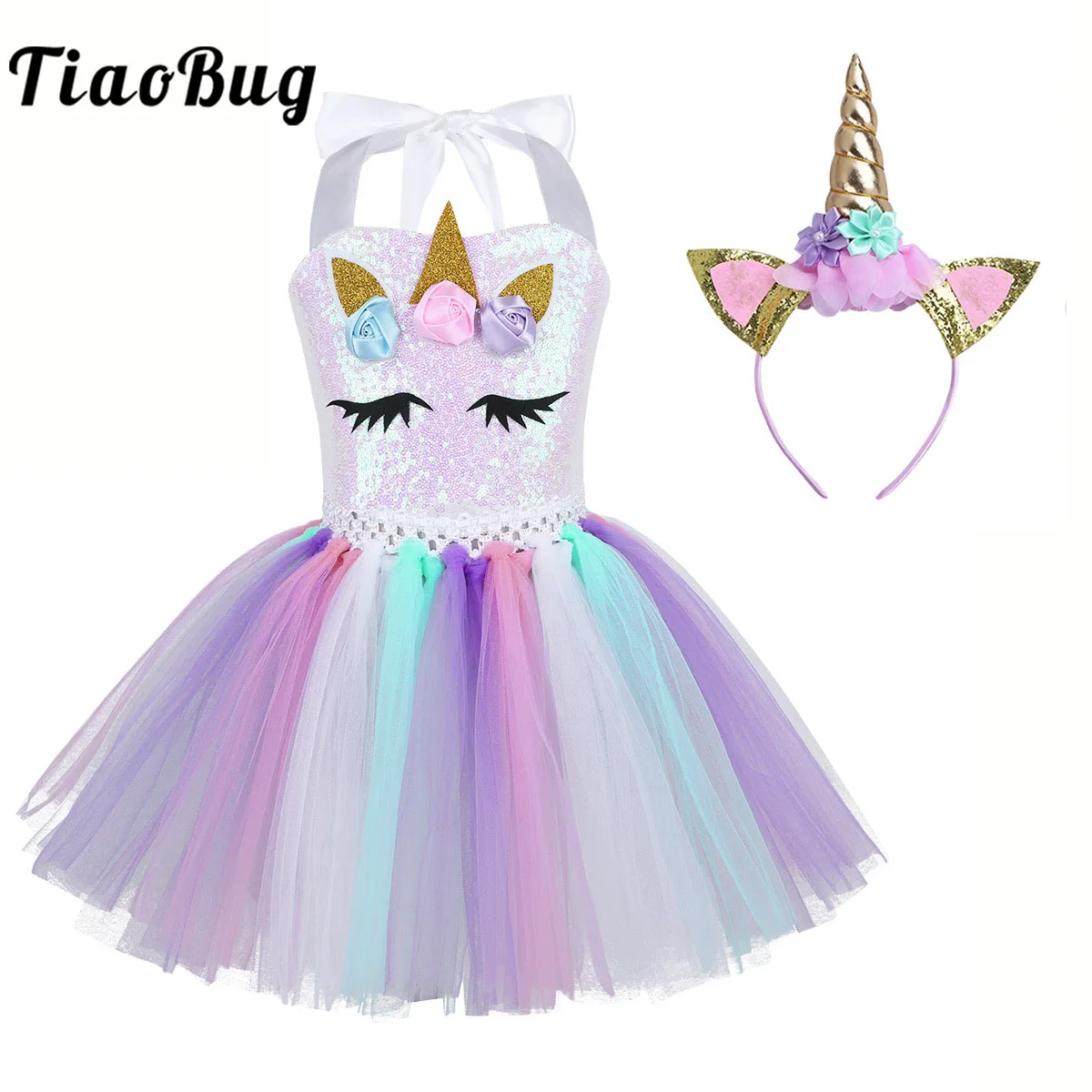 

Kids Girls Flowers Princess Tutu Dress Sequins Ballet Dance Fairy Fancy Dress Up Halloween Cosplay Carnival Party Costume