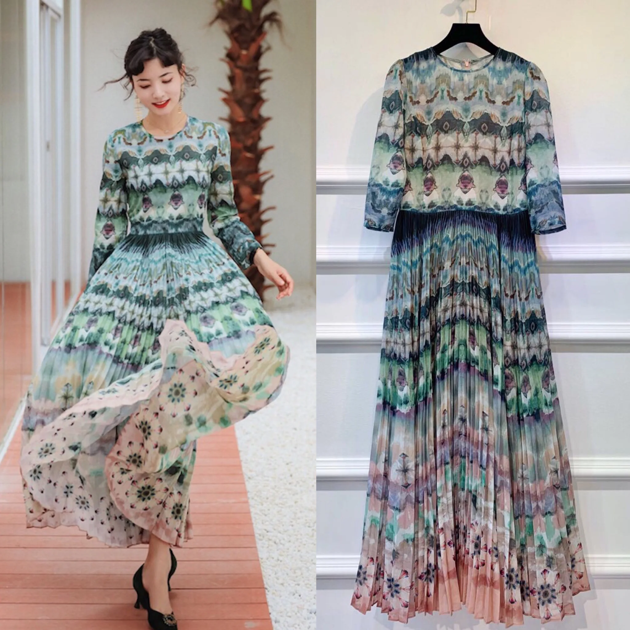 2019 Autumn Bohemian Print Dress Women High Quality 100% Cotton Long Sleeve Dress Pleated Empire Ankle Length Long Dress
2019 Autumn Bohemian Print Dress Women High Quality 100% Cotton Long Sleeve Dress Pleated Empire Ankle Length Long Dress