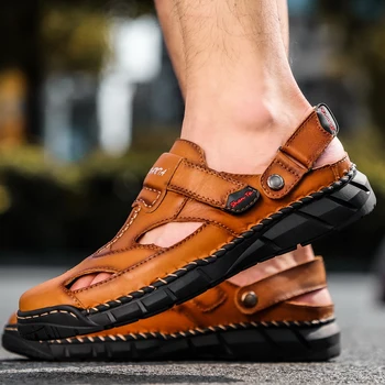 Genuine Leather Men Sandals Breathable Summer Shoes fashion Striped Design casual Beach Sandals Trekking Sandals big size 48 
Genuine Leather Men Sandals Breathable Summer Shoes fashion Striped Design casual Beach Sandals Trekking Sandals big size 48