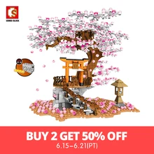 SEMBO de la calle de la ciudad vista Idea Sakura Inari ladrillos amigos Cherry Blossom creador técnico casa árbol Juguetes de bloques de construcción(China)