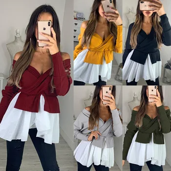 Women V Neck Irregular Patchwork Long Sleeve Tops Ladies Spring Autumn Sexy Soft Fashion Casual Pullover Tops Streetwear 
Women V Neck Irregular Patchwork Long Sleeve Tops Ladies Spring Autumn Sexy Soft Fashion Casual Pullover Tops Streetwear