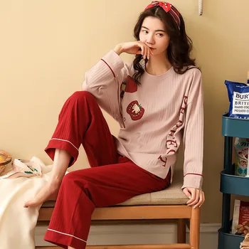

Pajamas Woman Season Long Sleeve Pure Cotton Pit Bar Enlarge Code Full Cotton Lovely Easy Home Furnishing Serve Ma'am Autumn