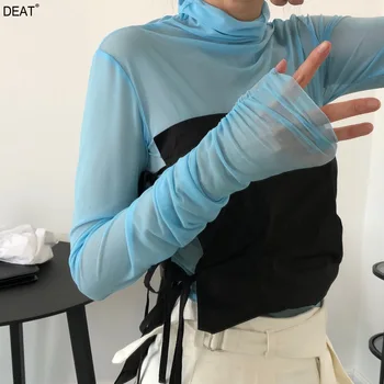 DEAT 2020 new spring fashion women's clothing drawstring turlteneck full sleeves see throw T-shirt female tank WL01406
DEAT 2020 new spring fashion women's clothing drawstring turlteneck full sleeves see throw T-shirt female tank WL01406