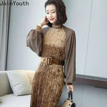 Joinyouth New 2019 Women Dress Fashion Stand Neck Belt Slim Vestidos Chiffon Lantern Sleeve Patchwork Gold Velvet Dresses 56688
Joinyouth New 2019 Women Dress Fashion Stand Neck Belt Slim Vestidos Chiffon Lantern Sleeve Patchwork Gold Velvet Dresses 56688