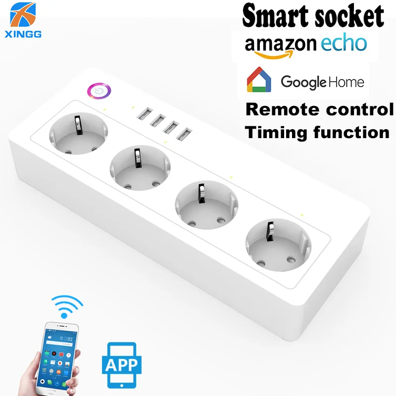 EU RUS Smart WIFI Power Strip Intelligent Socket Switch 4 AC Outlets 4 Fast Charging USB Port For Amazon Alexa Echo Google 16A
EU RUS Smart WIFI Power Strip Intelligent Socket Switch 4 AC Outlets 4 Fast Charging USB Port For Amazon Alexa Echo Google 16A