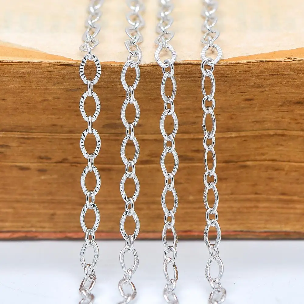 

Flat Oval Cable Chains 3.7mm, Rhodium plated on Brass, Silver tone Link Chain Wholesale (#LK-238-2)/ 1 Meter=3.3 ft