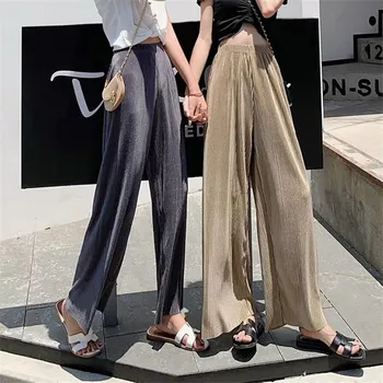 Women Summer Thin Section Elastic Wide-Leg Pants Pleated Chiffon High Waist Trousers Black Khaki Loose Casual Pants 
Women Summer Thin Section Elastic Wide-Leg Pants Pleated Chiffon High Waist Trousers Black Khaki Loose Casual Pants