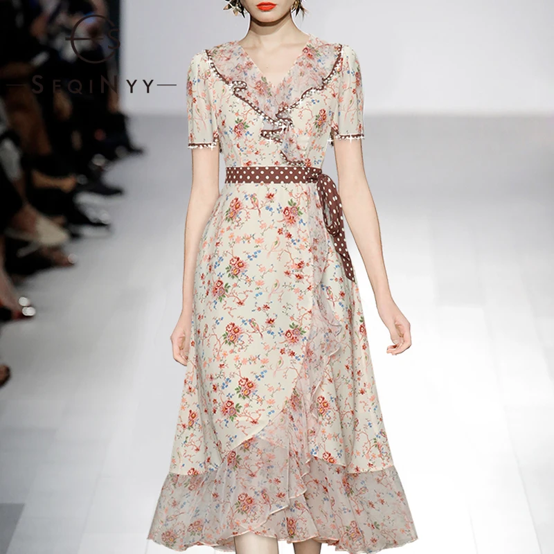 SEQINYY Chiffon Dress 2020 Summer Spring New Fashion Design Women Short Sleeve Dot Print Flower Beading Runway Causal Dress Belt
SEQINYY Chiffon Dress 2020 Summer Spring New Fashion Design Women Short Sleeve Dot Print Flower Beading Runway Causal Dress Belt