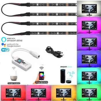 5V USB Cable LED strip light lamp 5050 Wifi Smart APP Amazon Alexa Google Kit Desktop Background Lamp TV Computer Display Screen
5V USB Cable LED strip light lamp 5050 Wifi Smart APP Amazon Alexa Google Kit Desktop Background Lamp TV Computer Display Screen