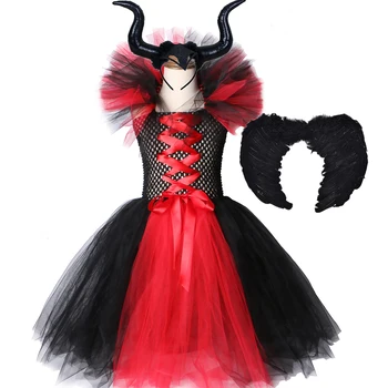 Black Red Evil Queen Maleficent Costume Dress With Horns Wing Kids Girls Halloween Fancy Tutu Dress Children Witch Cosplay Dress 
Black Red Evil Queen Maleficent Costume Dress With Horns Wing Kids Girls Halloween Fancy Tutu Dress Children Witch Cosplay Dress
