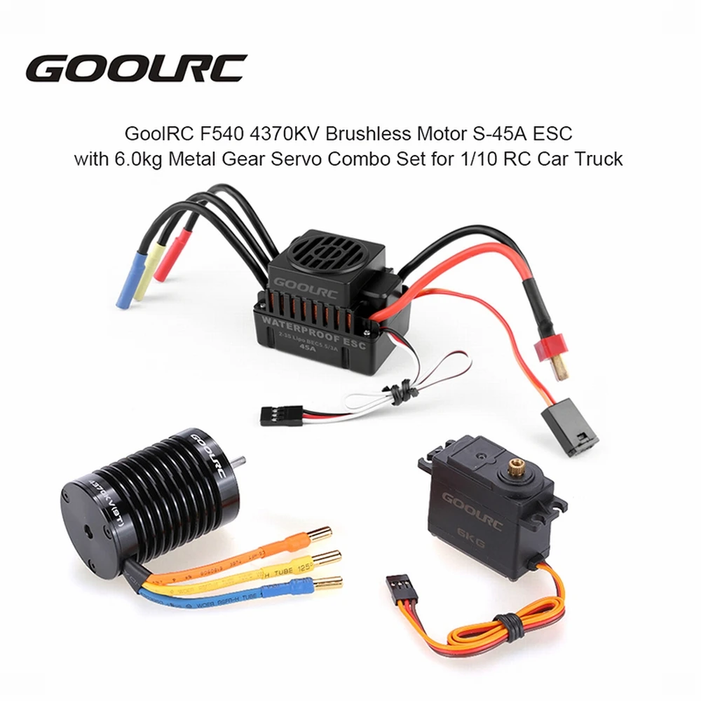 GoolRC F540 4370KV Brushless Motor S-45A ESC with 6.0kg Metal Gear Servo Upgrade Brushless Combo Set for 1/10 RC Car Truck DIY
GoolRC F540 4370KV Brushless Motor S-45A ESC with 6.0kg Metal Gear Servo Upgrade Brushless Combo Set for 1/10 RC Car Truck DIY