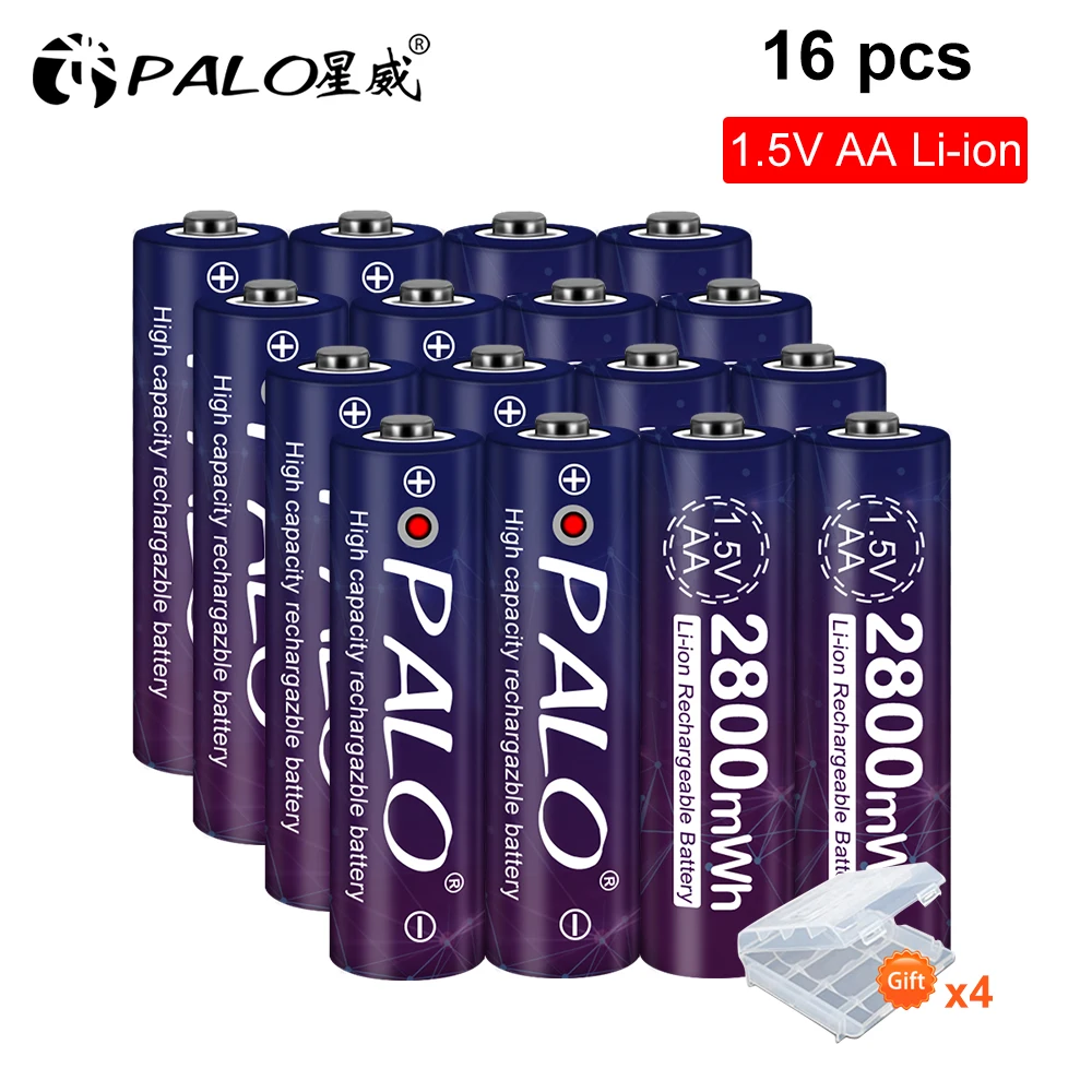 

16Pcs PALO AA Battery aa 2a 2800mWh 1.5V Lithium Batteries For Clock Radio Toys