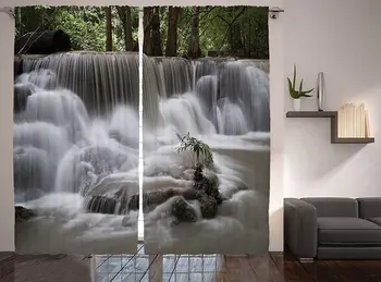 

Waterfall Window Curtains Mystic Waterfall in Forest Trees with Splashing Water Babbling Brook Living Room Bedroom Decor Curtain