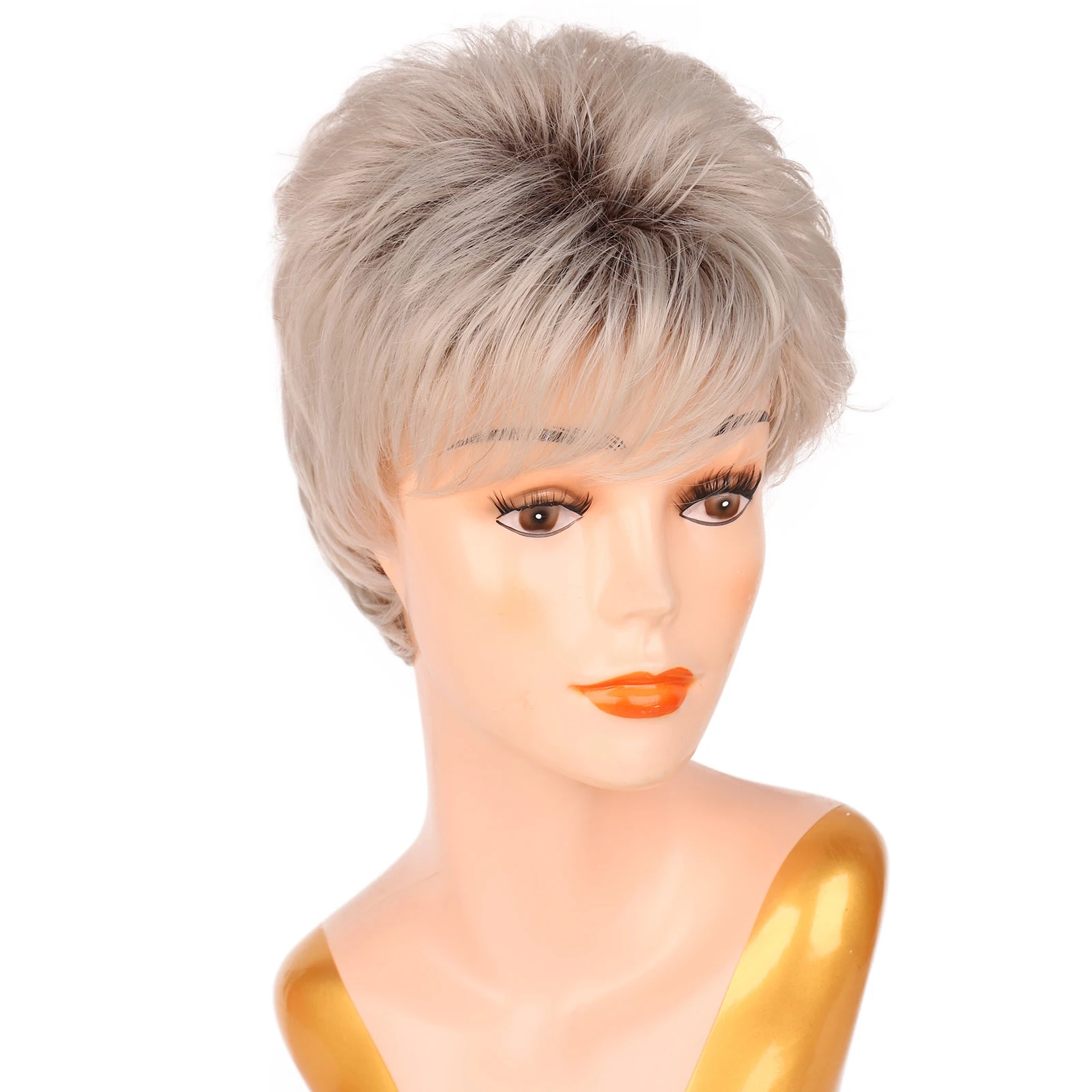 

BCHR Mix Brown And Blonde Pixie Cut Ombre Women's Wig Shaggy Layered Natural Short Straight Synthetic Hair Female Haircut
