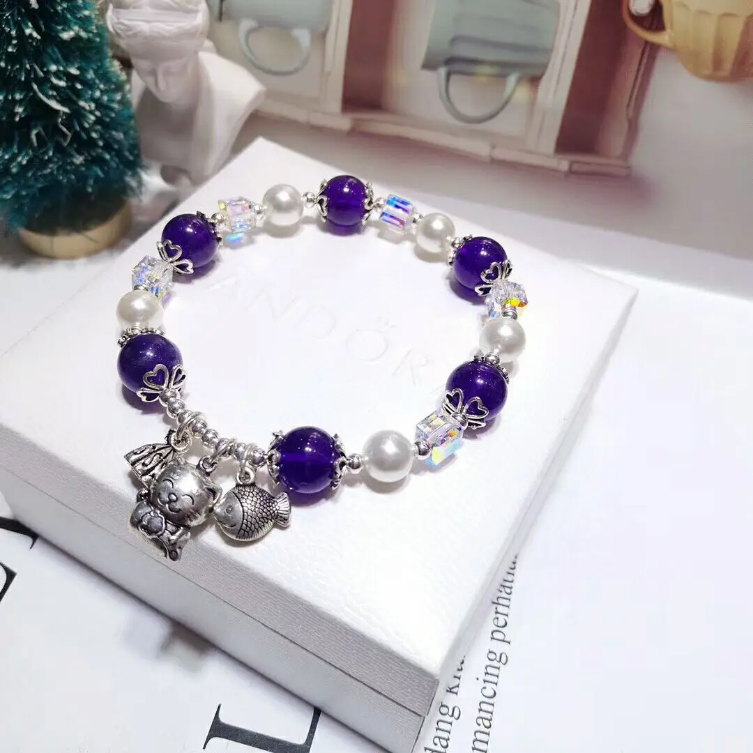 Chun Yuan Natural Crystal Natural 10mm Purple Crystal round Beads Single Loop Bracelets 925 yin pei shi 
Chun Yuan Natural Crystal Natural 10mm Purple Crystal round Beads Single Loop Bracelets 925 yin pei shi