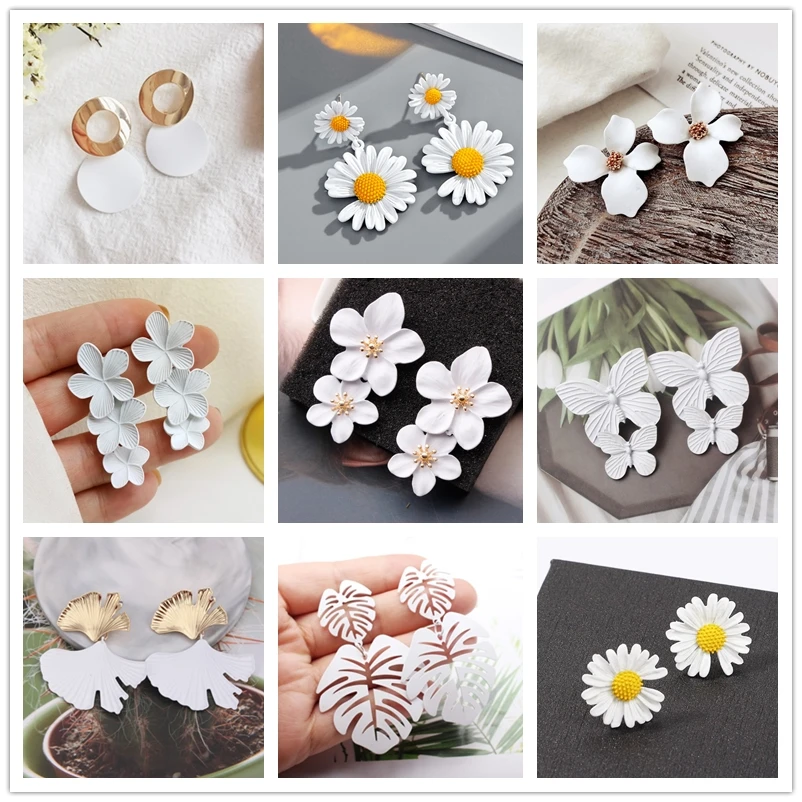Pure White Color Daisy Butterfly Flower Dangle Earrings for Women New Summer Korean Orecchino Creative Romantic Wedding Jewelry | Украшения