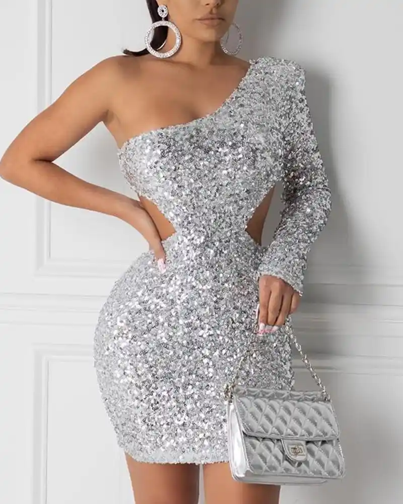 one arm sequin dress