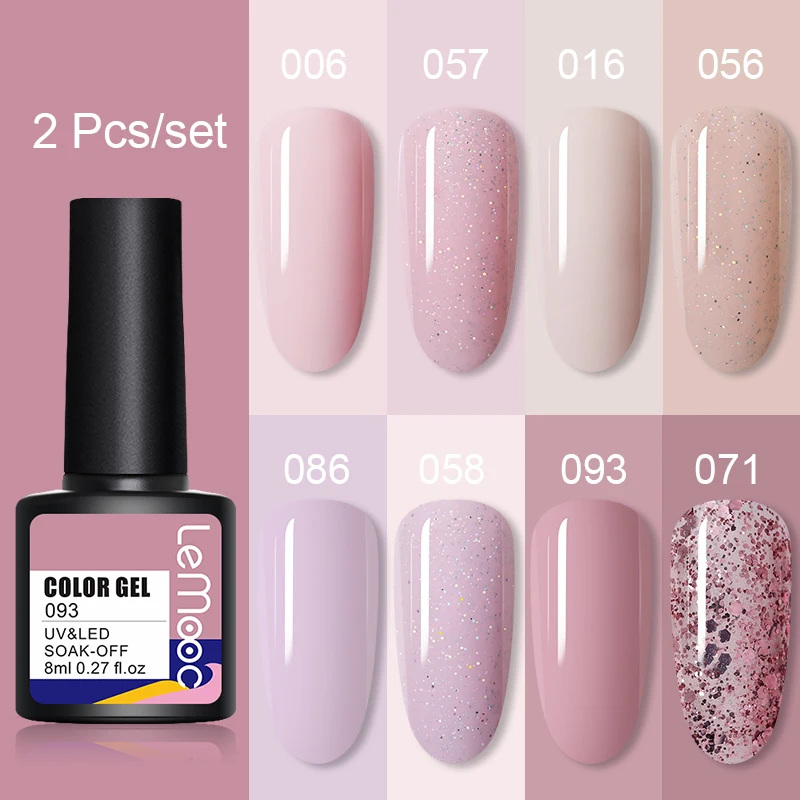 Фото LEMOOC 2pcs/set Glitter Nude UV Gel Polish Set Pink Color Series Led Nail Sparkling Shining | Красота и здоровье
