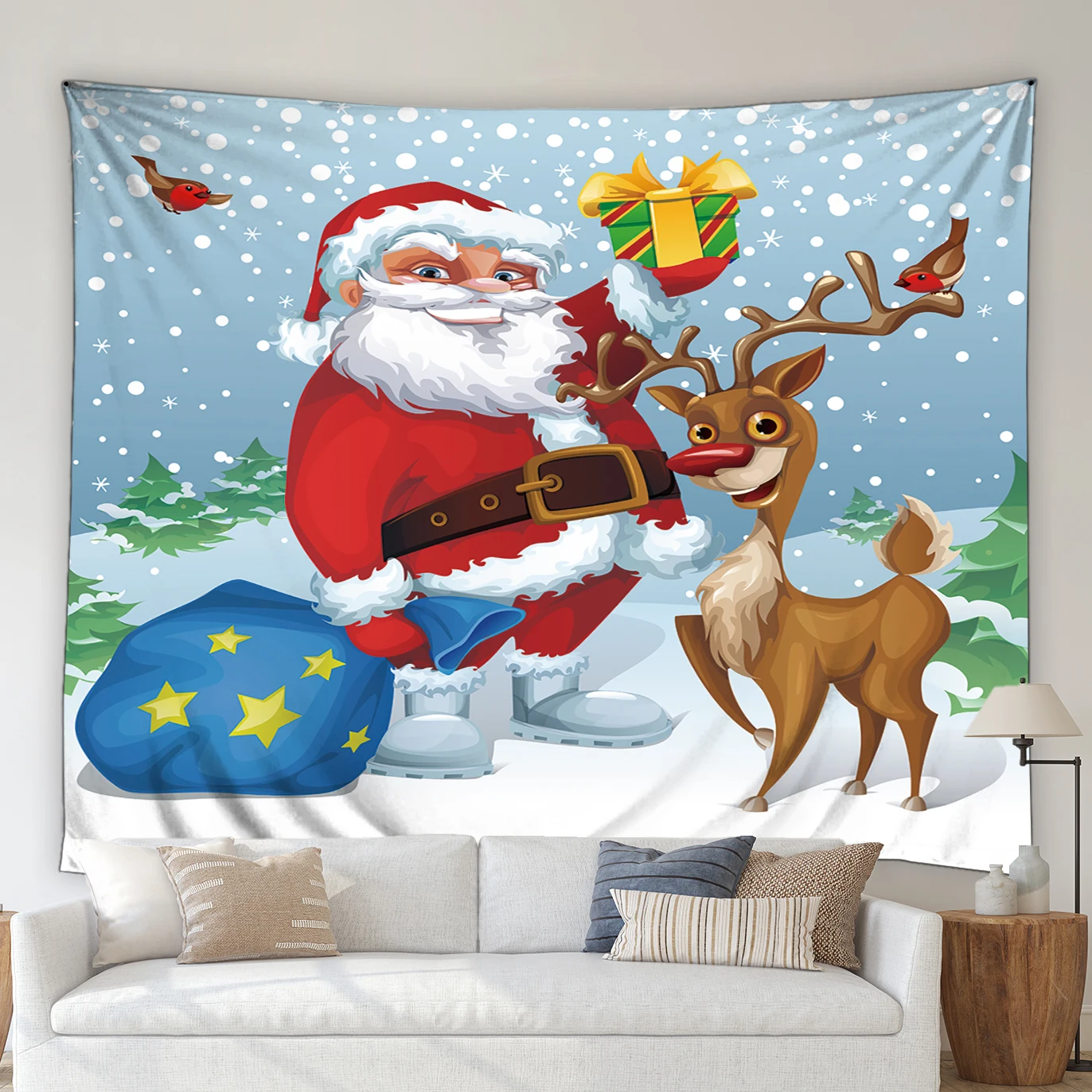 

Рождественский гобелен, Дед Мороз, искусственное дерево, скутер, фон для вечеринки, Декор, ткань для спальни, гостиной, настенные подвесные гобелены