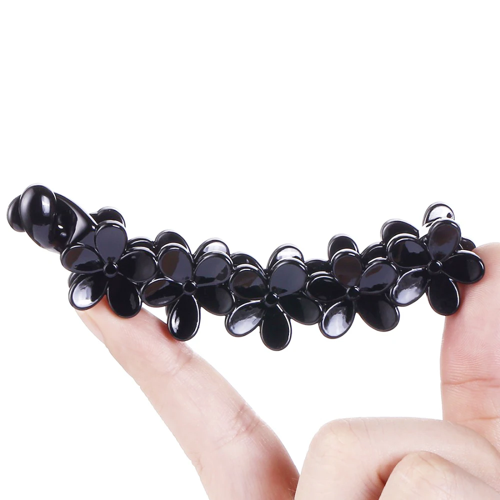 Flower Solid Black Banana Hair Clips Ponytail Holder Barrettes Hairpins for Women Hairgrips Clamps Headwear Accessories |
