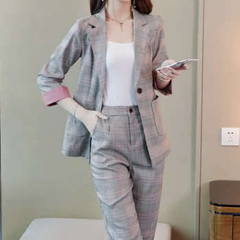 Spring Work Fashion Pant Suits 2 Piece Set for Women One Button Plaid Blazer Jacket & Trouser Office Lady Suit Feminino
Spring Work Fashion Pant Suits 2 Piece Set for Women One Button Plaid Blazer Jacket & Trouser Office Lady Suit Feminino