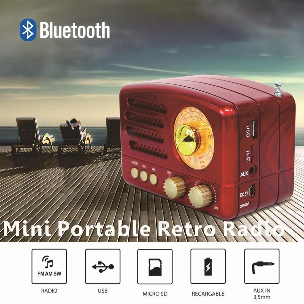 1 шт. красное/портативное винтажное Ретро Радио Bluetooth AM TF слот для карты USB