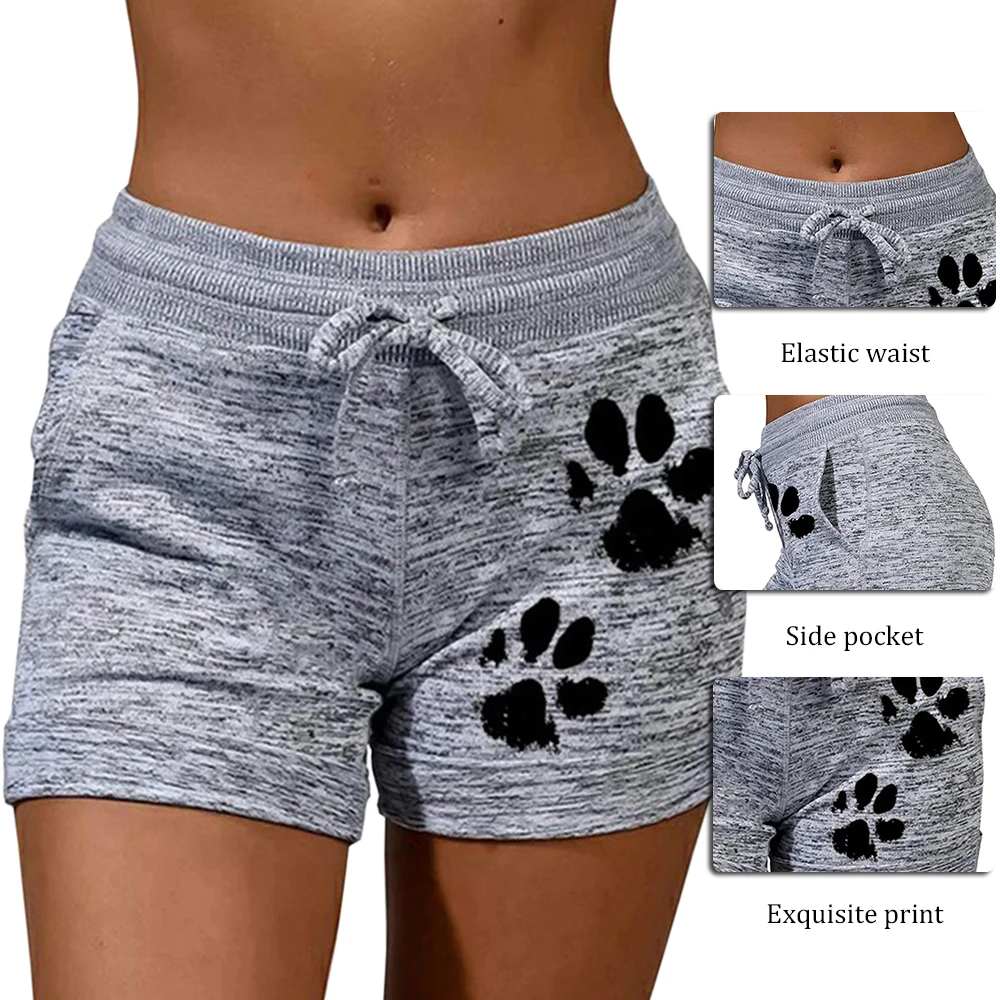 Summer Fast Drying Drawstring Cat Paw Print Shorts