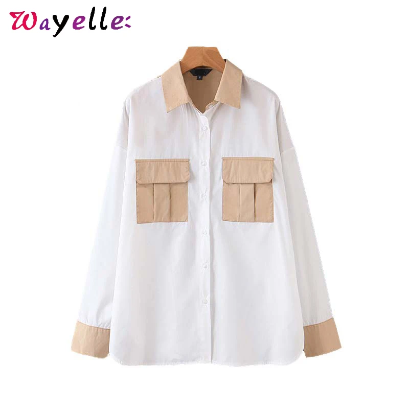 2019 Women Patchwork Blouse Elegant Side Split Tide Women Top Blusas Chic Pockets Decorate Office Wear Shirts for Shirt
2019 Women Patchwork Blouse Elegant Side Split Tide Women Top Blusas Chic Pockets Decorate Office Wear Shirts for Shirt