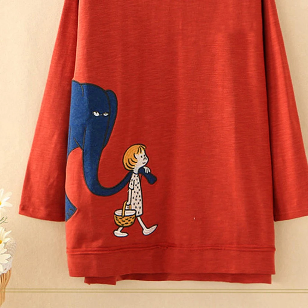 Fashion Women Blouse Autumn 2019 Casual Plus Size Elephant Print Loose Tunic Shirt Blouses Tops O-Neck Clothing Dames 828