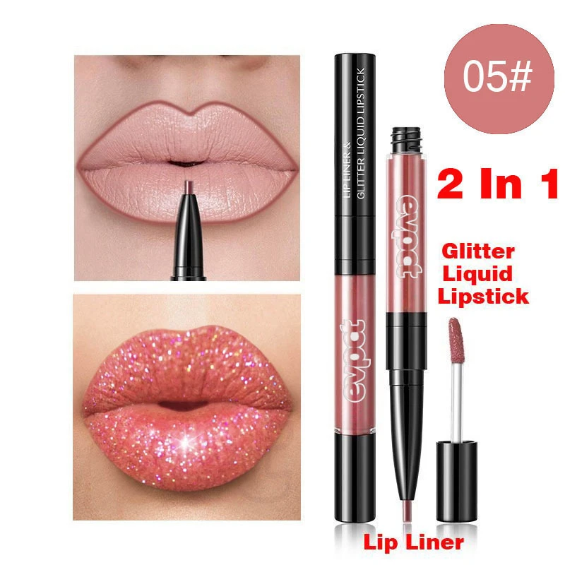 Double-headed Lip Gloss Lip Liner Pencil Diamond Glitter Lipstick Long-lasting Non-stick Cup  Lip Makeup 2 In 1 Cosmetics TSLM1 Double-headed Lip Gloss Lip Liner Pencil Diamond Glitter Lipstick Long-lasting Non-stick Cup  Lip Makeup 2 In 1 Cosmetics TSLM1