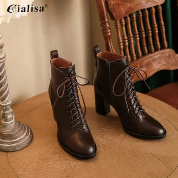 CIALISA Women Shoes 2020 Round Toe Autumn Winter New Genuine Leather Boot Fashion Lace Up Chunk Heels Women Black Ankle Boots 
CIALISA Women Shoes 2020 Round Toe Autumn Winter New Genuine Leather Boot Fashion Lace Up Chunk Heels Women Black Ankle Boots
