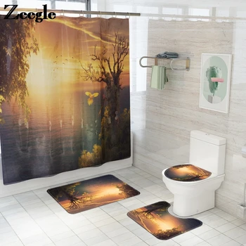Bath Mat and Shower Curtain Set Toilet Rugs Absorbent Anti Slip Bathroom Foot Landscape printing Carpet Suit Machine washable
Bath Mat and Shower Curtain Set Toilet Rugs Absorbent Anti Slip Bathroom Foot Landscape printing Carpet Suit Machine washable