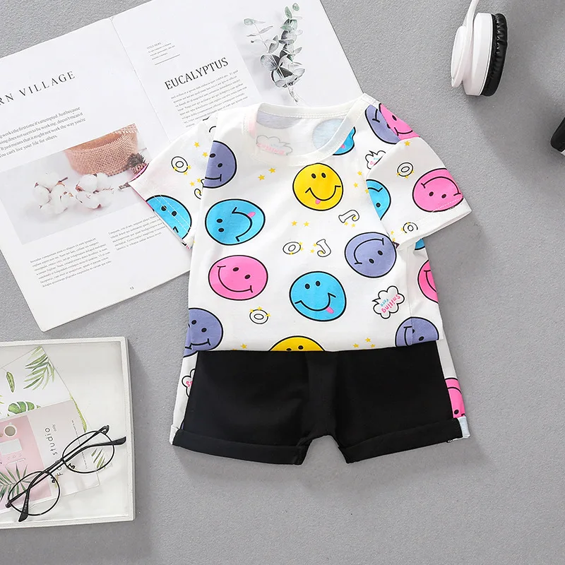 Summer Baby Girls Boys Clothing Sets Infant Clothes Suits Cartoon Smiley print T Shirt Shorts Kids Children Casual Costume 1-4Y
Summer Baby Girls Boys Clothing Sets Infant Clothes Suits Cartoon Smiley print T Shirt Shorts Kids Children Casual Costume 1-4Y