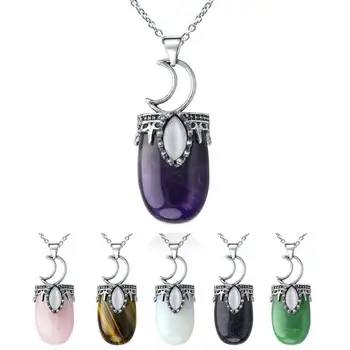 Natural stone crystal pendant necklace antique silver amethyst rose quartz necklace jewelry crown moon charm gift 
Natural stone crystal pendant necklace antique silver amethyst rose quartz necklace jewelry crown moon charm gift