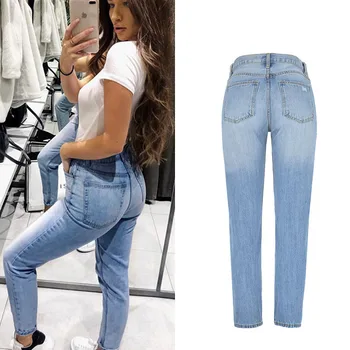 

Boyfriend jeans for women Pencil Pants plus size Softener Zipper Fly Cotton Full Length Casual women jeans high waisted clothing