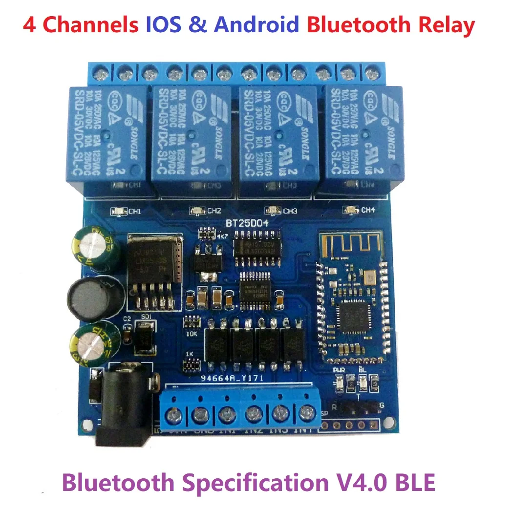 DC 5V 12V 24V 4ch IOS Android Bluetooth Switch Board Latch Interlock Delay Momentary Multifunction Relay Module
DC 5V 12V 24V 4ch IOS Android Bluetooth Switch Board Latch Interlock Delay Momentary Multifunction Relay Module