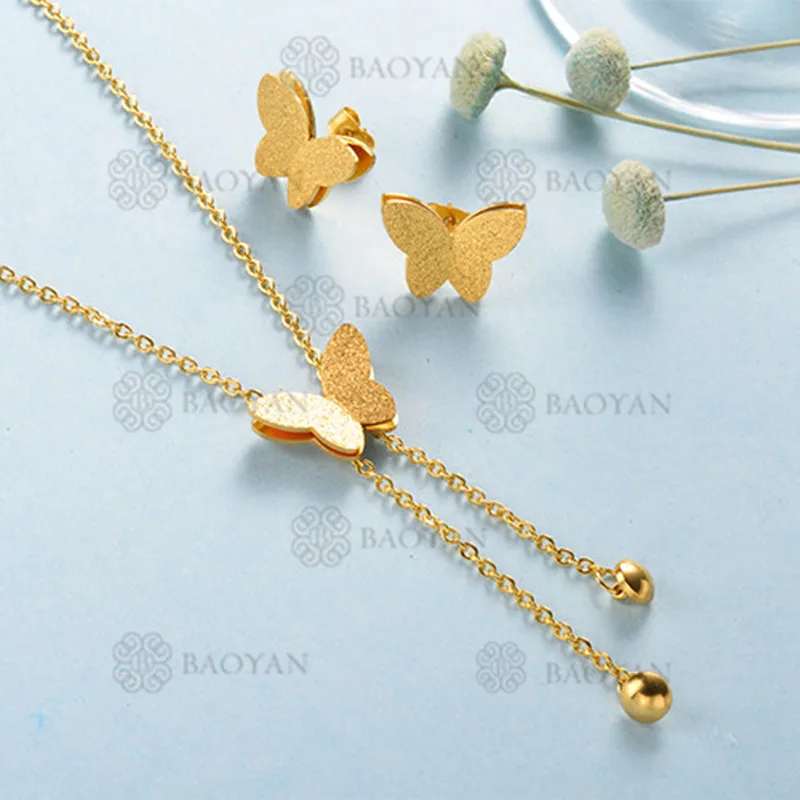 Baoyan Fashion Gold Jewelry Set Matte Gold Stainless Steel Jewelry Set Wholesale Golden Butterfly Wedding Jewelry Sets For Women
Baoyan Fashion Gold Jewelry Set Matte Gold Stainless Steel Jewelry Set Wholesale Golden Butterfly Wedding Jewelry Sets For Women