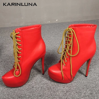 Karinluna Plus Size 34-47 New Arrivals Platform Ankle Boots Woman Shoes Lace Up Super High Heels Black Red Boots Women
Karinluna Plus Size 34-47 New Arrivals Platform Ankle Boots Woman Shoes Lace Up Super High Heels Black Red Boots Women