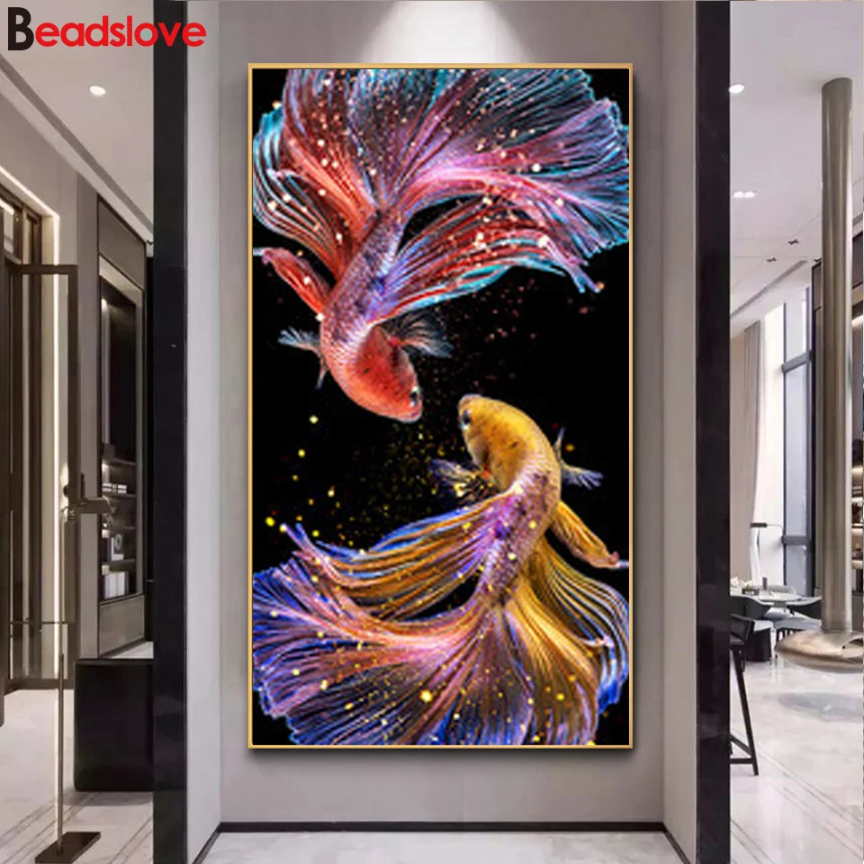 Алмазная живопись в виде животных koi DIY полностью квадратная круглая Вышивка