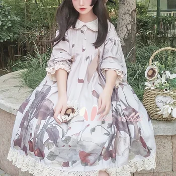 

Lolita Dress Puff Sleeve Peter Pan Collar Gothic Printed Patterns Op Lolita Dresses High Waist Loli Lol Cos Dresses