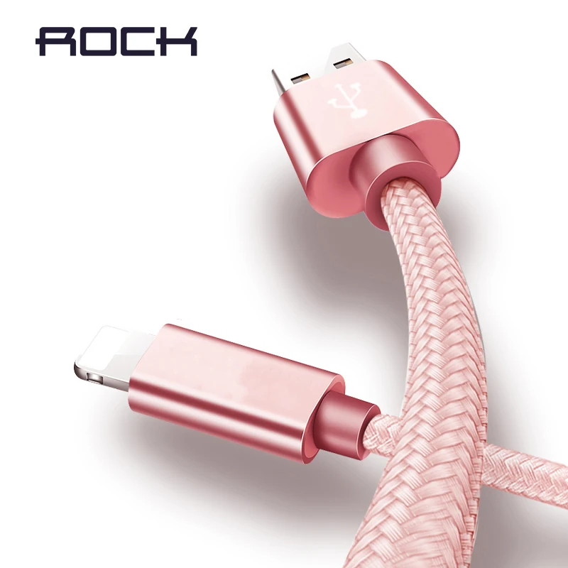 USB кабель для iPhone Xs Max 8 7 6 Plus ROCK нейлоновый быстрой зарядки и передачи данных