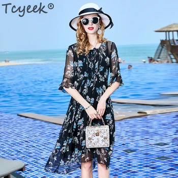 Tcyeek Summer Beach Dress Women Natural Silk Dress Elegant Black Floral Plus Size Dresses Ruffle Party Vestidos 2020 LWL1831
Tcyeek Summer Beach Dress Women Natural Silk Dress Elegant Black Floral Plus Size Dresses Ruffle Party Vestidos 2020 LWL1831