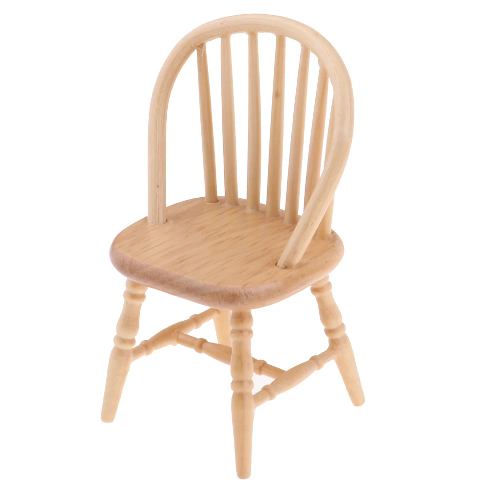 Dollhouse Wooden Chair, 1:12 Dollhouse Miniature Wooden Chair Model (Wood Color) Dollhouse Wooden Chair, 1:12 Dollhouse Miniature Wooden Chair Model (Wood Color)