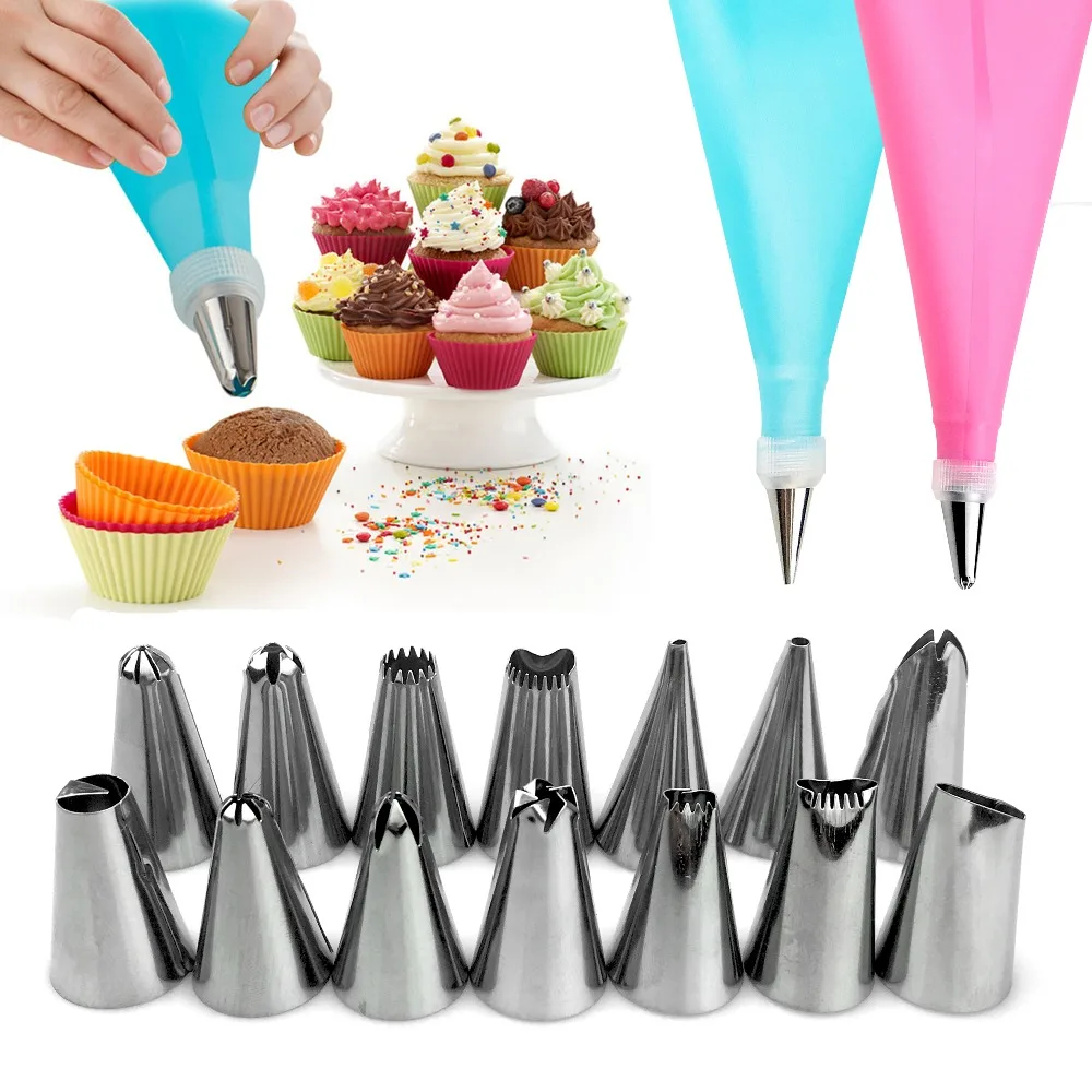 16PC/Set DIY Kitchen Baking Cake Decorating Tool Silicone Icing Piping Cream Pastry Bag Stainless Steel Nozzle Converter
16PC/Set DIY Kitchen Baking Cake Decorating Tool Silicone Icing Piping Cream Pastry Bag Stainless Steel Nozzle Converter